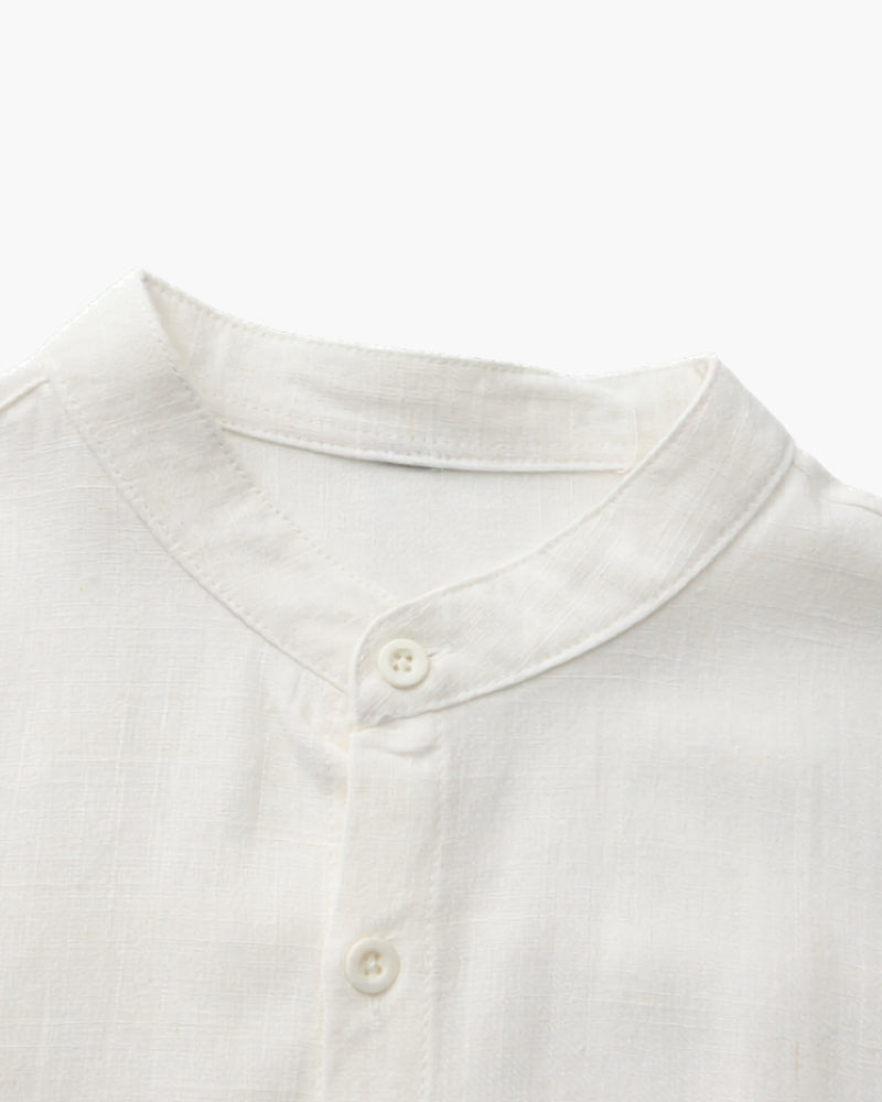 Men’s Mandarin Collar Shirt – Relaxed Fit Textured Cotton Shirt